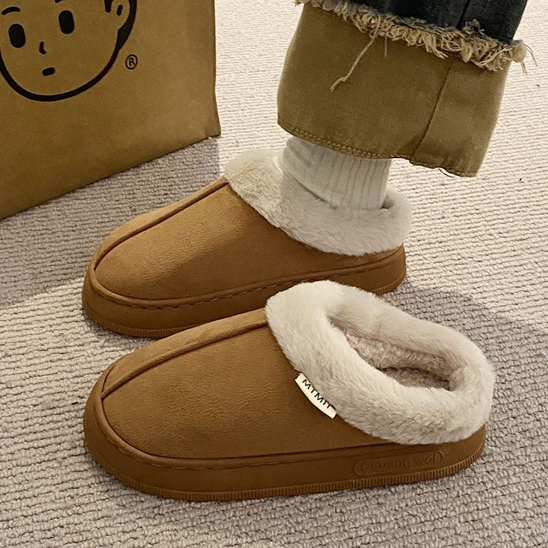 2024 Winter Couples Cotton Slippers Indoor Warm Plush Anti-Slip Thick Sole Home Shoes