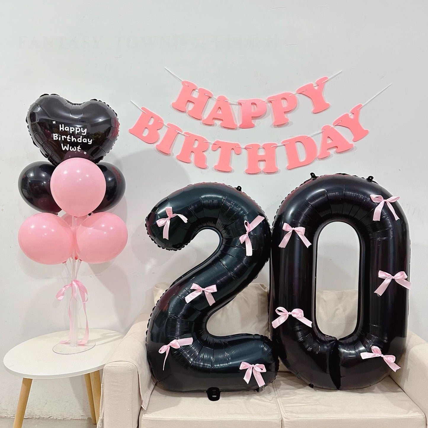 INS Style Black and Pink Bowknot Number Balloons - 18th & 20th Birthday Foil Balloons for Party Decorations