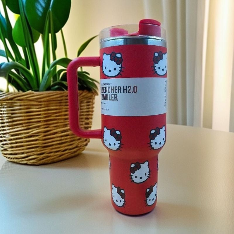 Cartoon Pattern 2nd Generation 40oz Stainless Steel Universal Car Travel Thermos Cup with Anti-Drop Rotating Lid and Straw