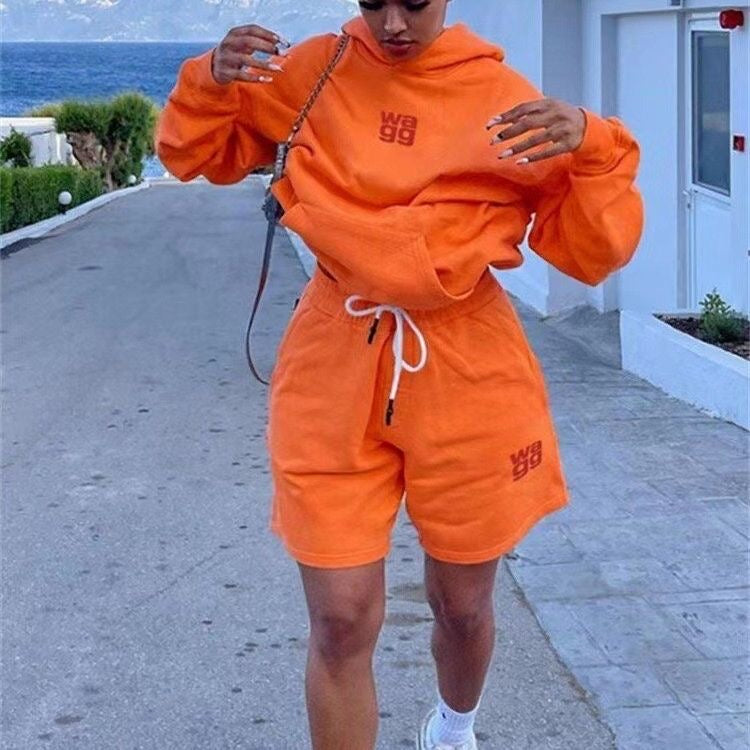 2024 Women’s Hoodie & Shorts Set – Alison Logo Embroidered Pullover Hoodie with Matching Shorts, Casual Fall Two-Piece Outfit