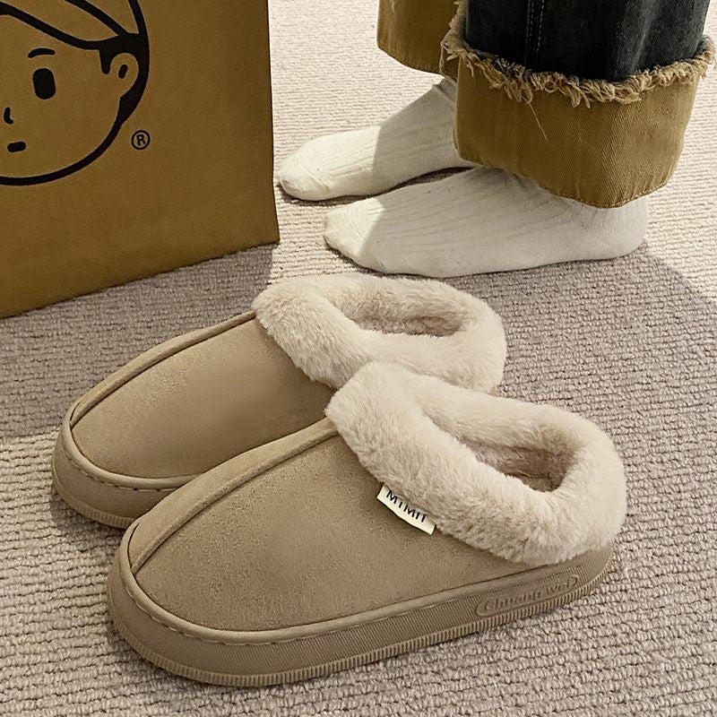 2024 Winter Couples Cotton Slippers Indoor Warm Plush Anti-Slip Thick Sole Home Shoes