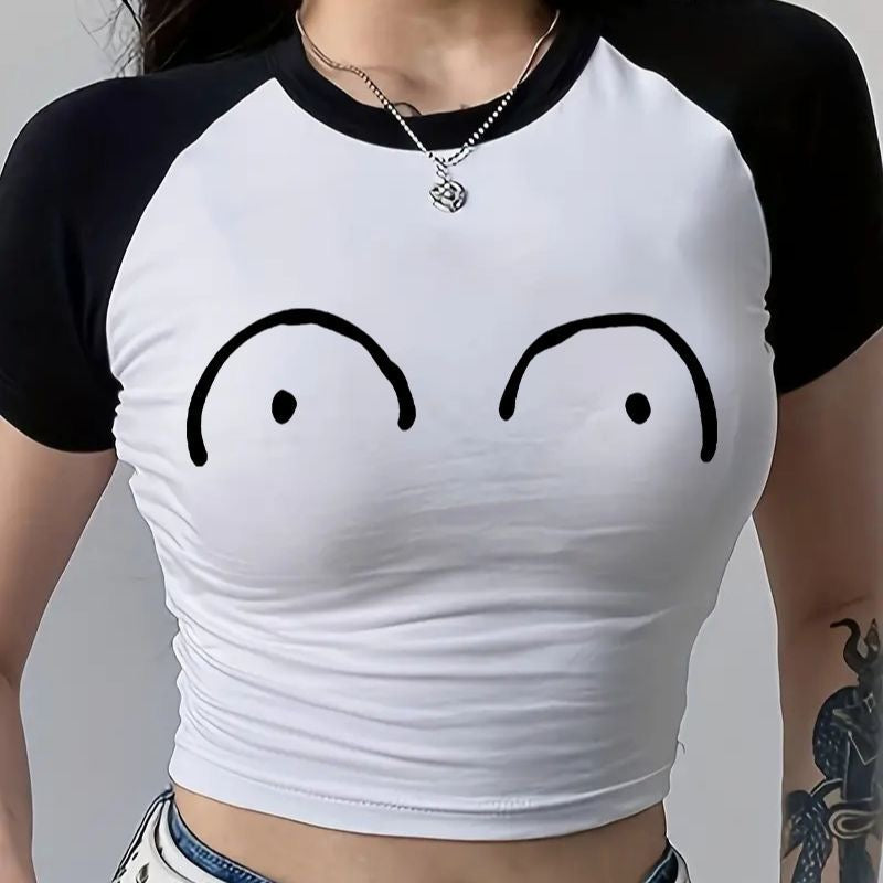Trendy American Style Contrast Color Crop Top – Summer Hot Girl Slim Fit T-Shirt