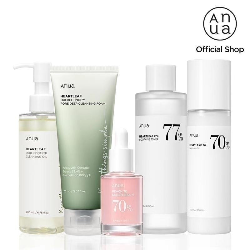 Anua Skincare Set – Houttuynia Cordata Cleansing Oil, Essence, Face Wash, Toner & More (5-Piece/8-Piece Set)