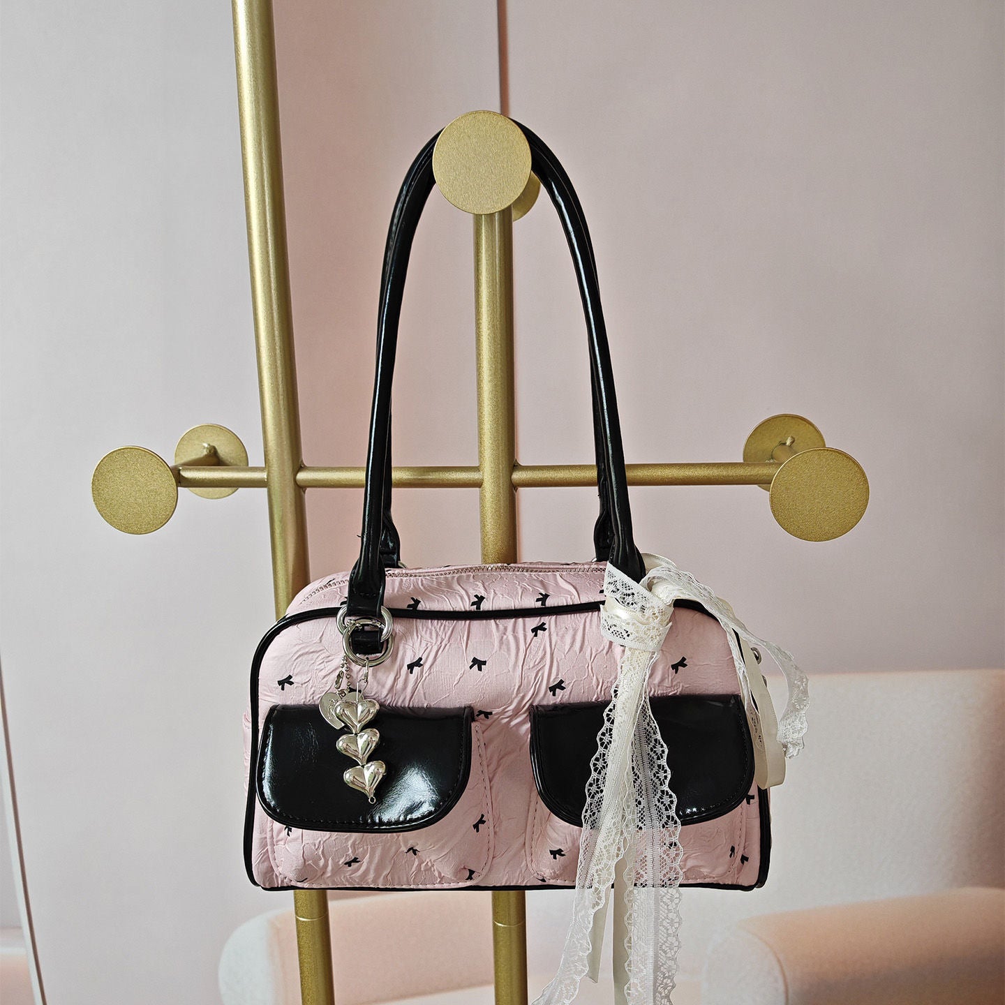 2025 Spring/Summer Yunzhen-Inspired Bowling Bag – Bowknot Ribbon Large-Capacity Women’s Tote