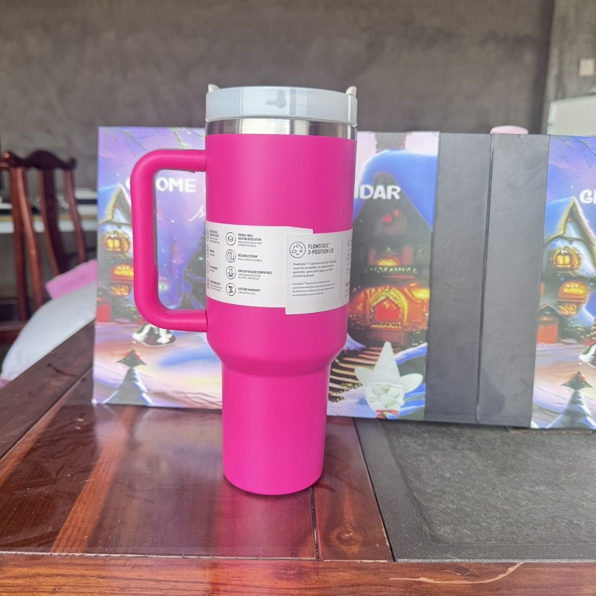 Rotating Insulated Travel Mug 40oz, Cross-Border Car Cup, 304 Stainless Steel, American Version, Large Capacity Ice Cup with Straw