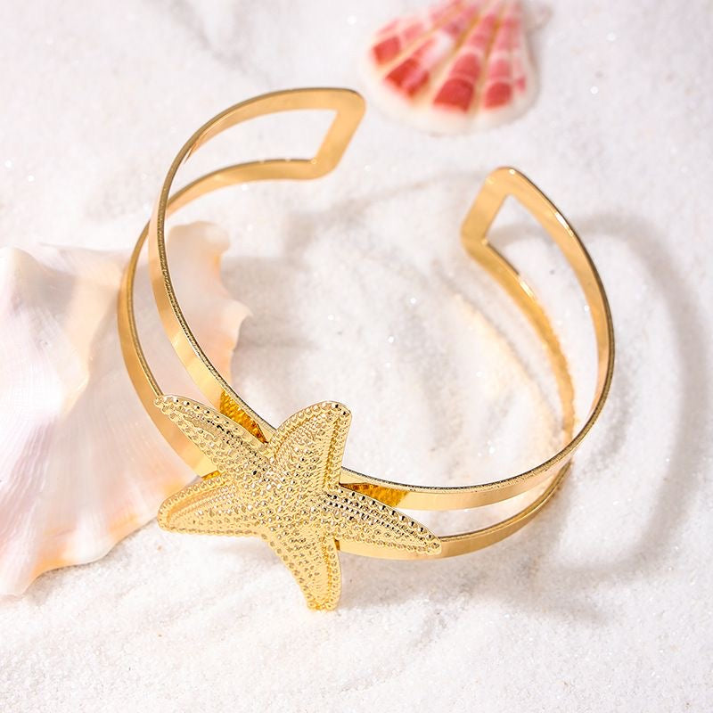 European & American Summer Ocean Element Metal Starfish Bracelet for Women – Beach Getaway Accessory