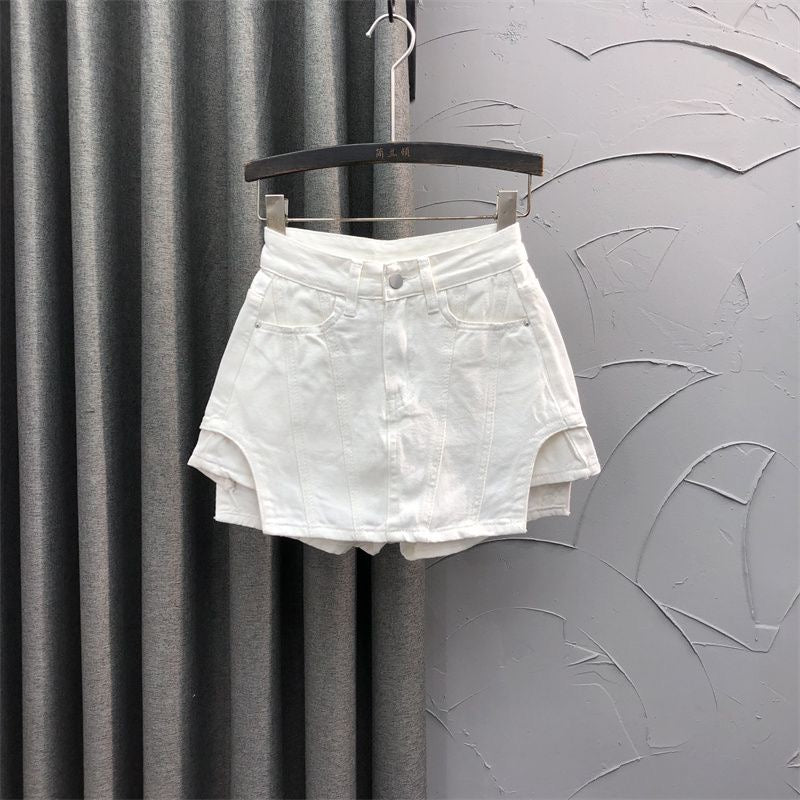 Rose Pink High-Waisted Faux Two-Piece Denim Skirt Shorts for Women – 2022 New Summer Fashion A-Line Trendy Hot Pants