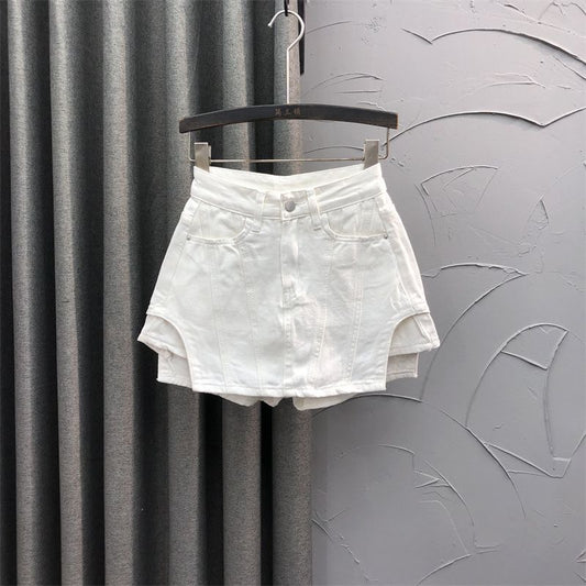 Rose Pink High-Waisted Faux Two-Piece Denim Skirt Shorts for Women – 2022 New Summer Fashion A-Line Trendy Hot Pants