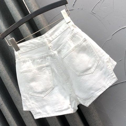 Rose Pink High-Waisted Faux Two-Piece Denim Skirt Shorts for Women – 2022 New Summer Fashion A-Line Trendy Hot Pants