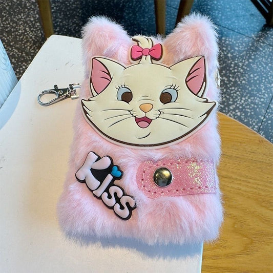 Cute Pink Plush Cat Keychain Pouch