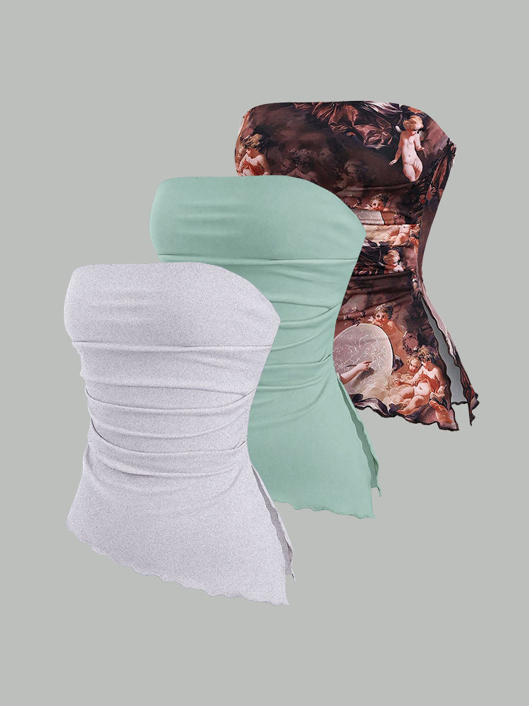 Y2K Sweet & Spicy French-Style Tube Top – Sexy Girl Camisole, Elegant Strapless Crop Top with Side Slit