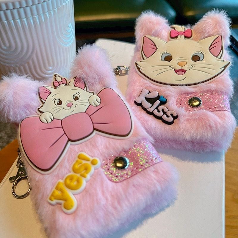 Cute Pink Plush Cat Keychain Pouch