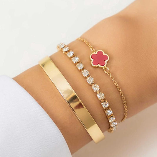 Rhinestone Clover Chain Bracelet – Simple Geometric Smooth Bangle