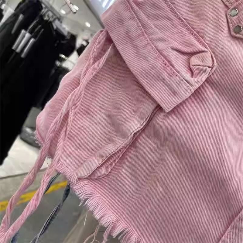 Pink High-Waist Cargo Denim Mini Skirt – 2024 Summer Hot Trend