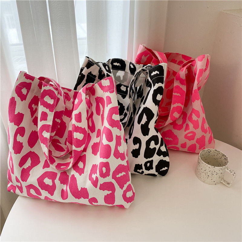 Large Capacity Canvas Tote Bag for Women - 2023 New Trendy Casual All-Match Leopard Print Shoulder Shopping Bag
