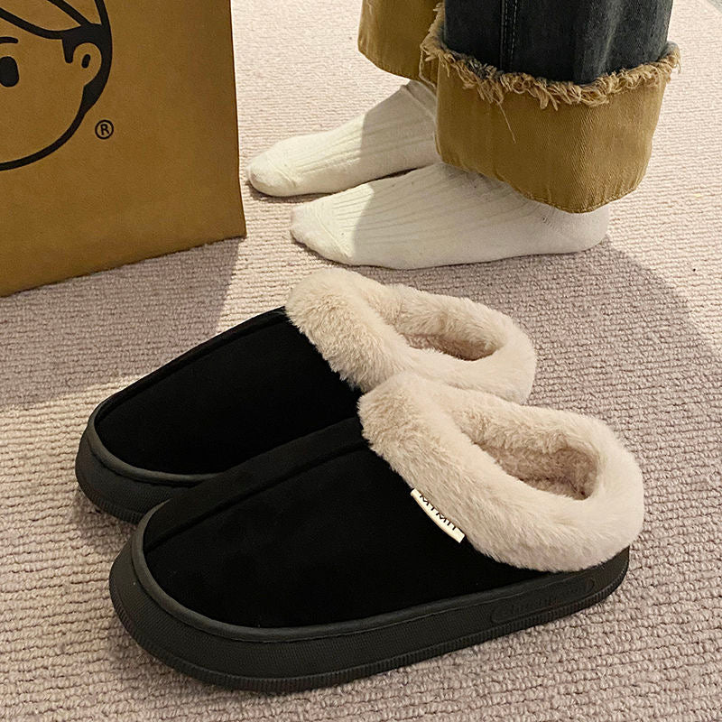 2024 Winter Couples Cotton Slippers Indoor Warm Plush Anti-Slip Thick Sole Home Shoes