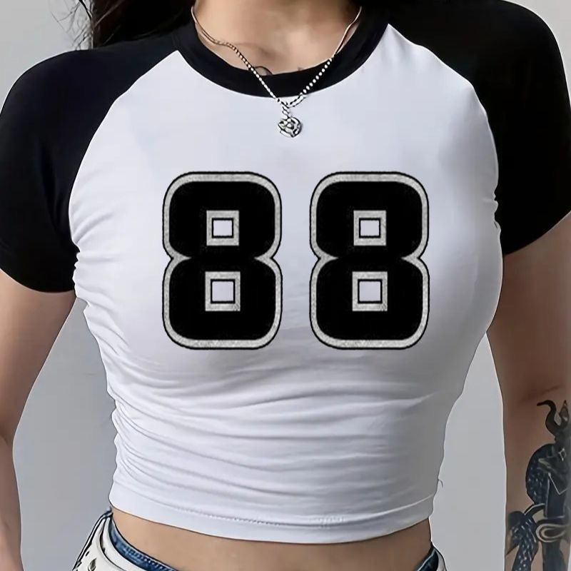 Trendy American Style Contrast Color Crop Top – Summer Hot Girl Slim Fit T-Shirt