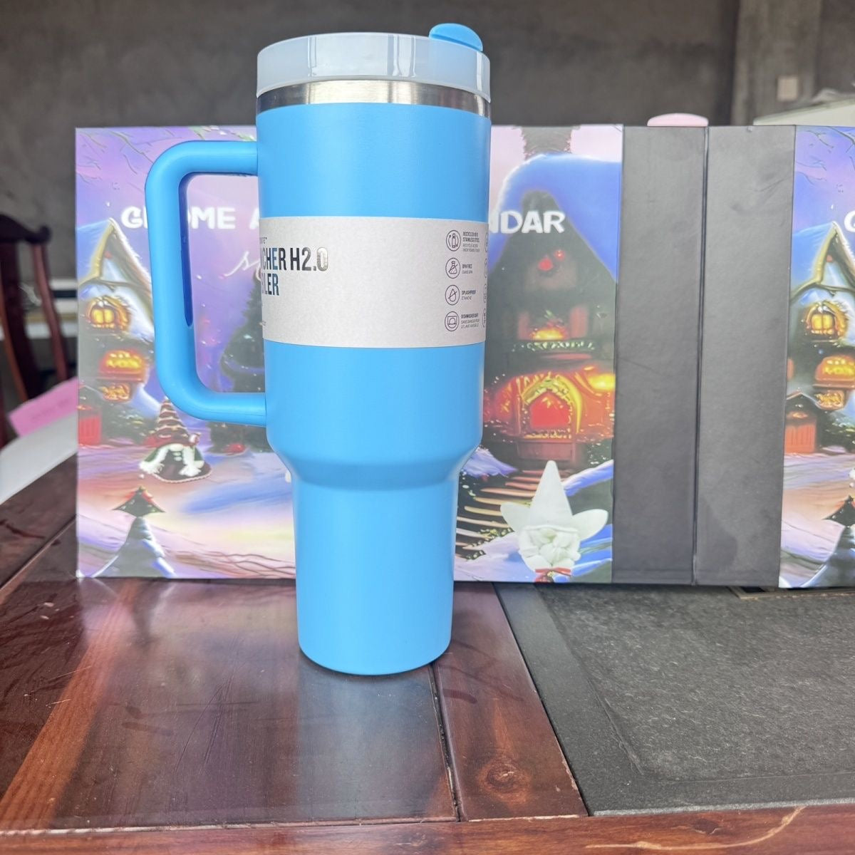 Rotating Insulated Travel Mug 40oz, Cross-Border Car Cup, 304 Stainless Steel, American Version, Large Capacity Ice Cup with Straw