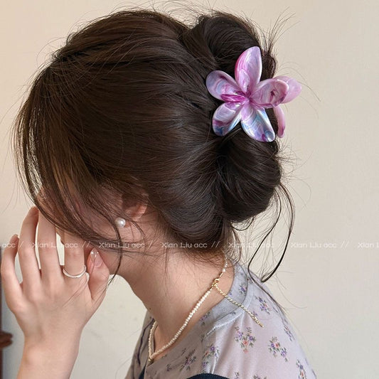 2025 Summer Ice Transparent Plumeria Claw Clip Shark Clip Sweet Marble Hair Accessory
