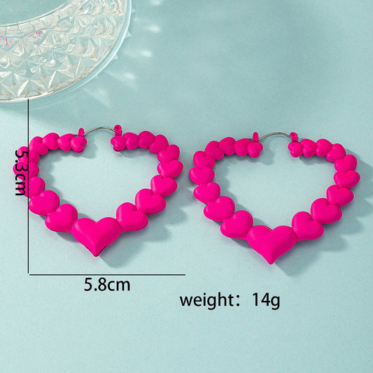 Heart-Shaped Fuchsia Earrings, Exaggerated Dragon Fruit Pink, Japanese-Inspired Unique Design Cute Ear Accessories for Women