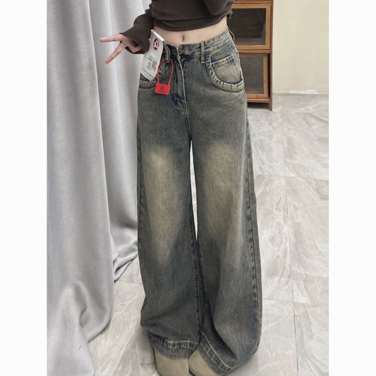 Women’s Straight-Leg Jeans – Vintage American Style High-Waist Loose Wide-Leg Denim Pants