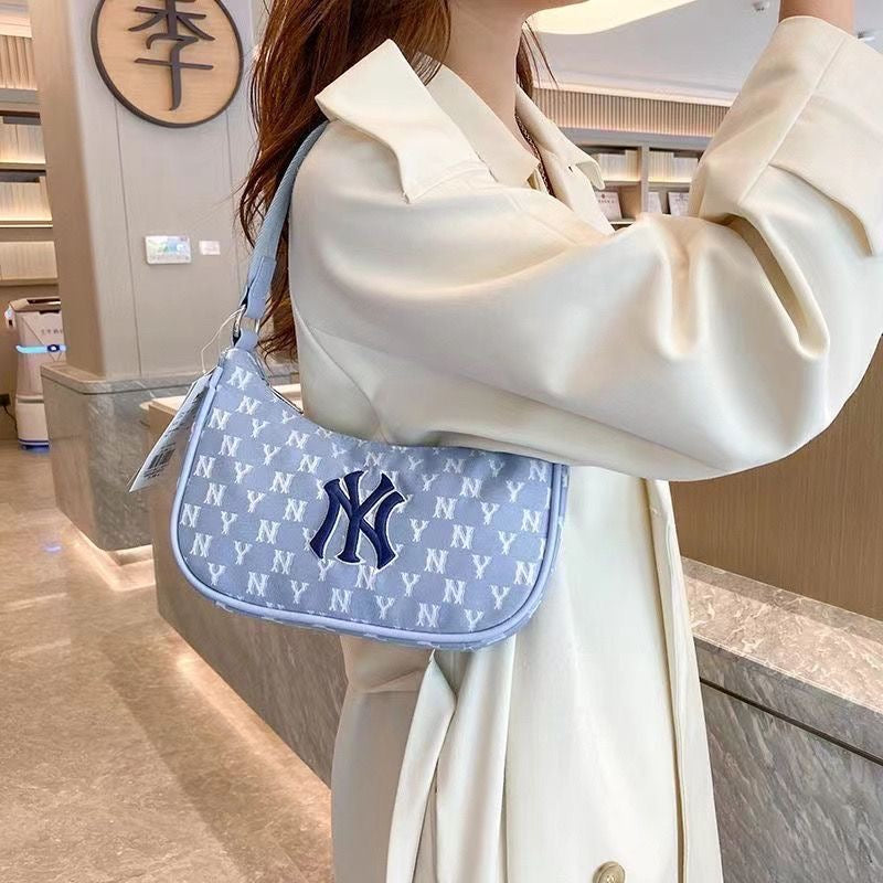 NY Underarm Korean New ML Yankees Team Shoulder Bag, Embossed Monogram Casual Handbag, Baguette Crossbody Bag