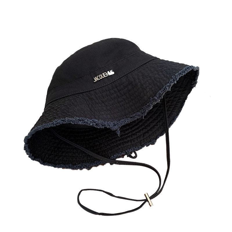 Cross-Border All-Season Outdoor Wide-Brim Hat, Hyuna-Inspired Fisherman Hat, Sun Protection Hat with Fringe Edge & Drawstring
