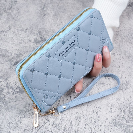New Women’s Long Wallet – Single Zipper, Solid Color, Embroidered Clutch, Large Capacity Coin Purse, Multi-Functional Phone Bag