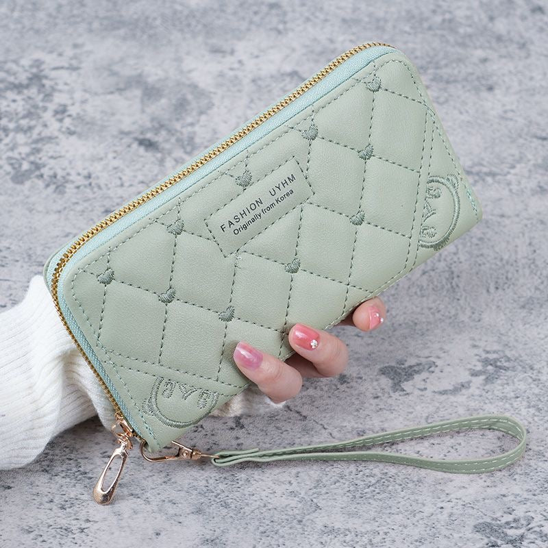 New Women’s Long Wallet – Single Zipper, Solid Color, Embroidered Clutch, Large Capacity Coin Purse, Multi-Functional Phone Bag