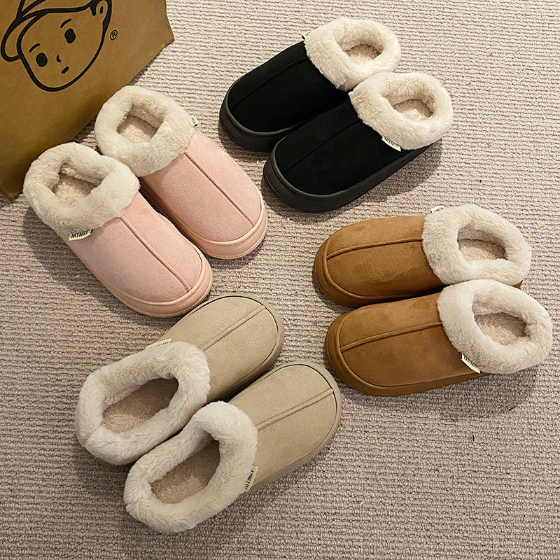 2024 Winter Couples Cotton Slippers Indoor Warm Plush Anti-Slip Thick Sole Home Shoes