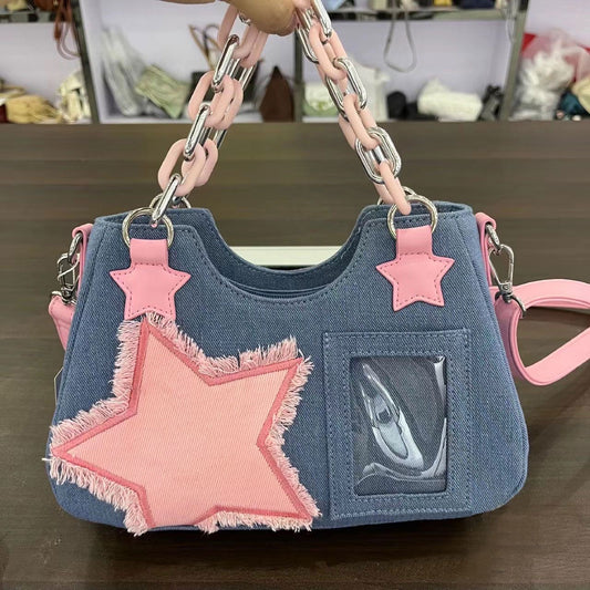 New Original Vintage-Inspired Denim Bag – Y2K Japanese Street Style Shoulder, Handheld, and Crossbody Bag for Trendy Girls"