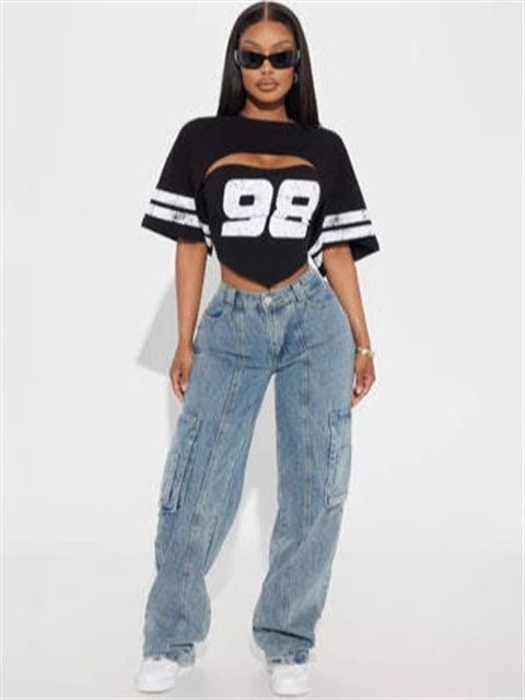 2024 Autumn Casual Loose Sports Style Printed Tube Top Pullover T-Shirt for Women