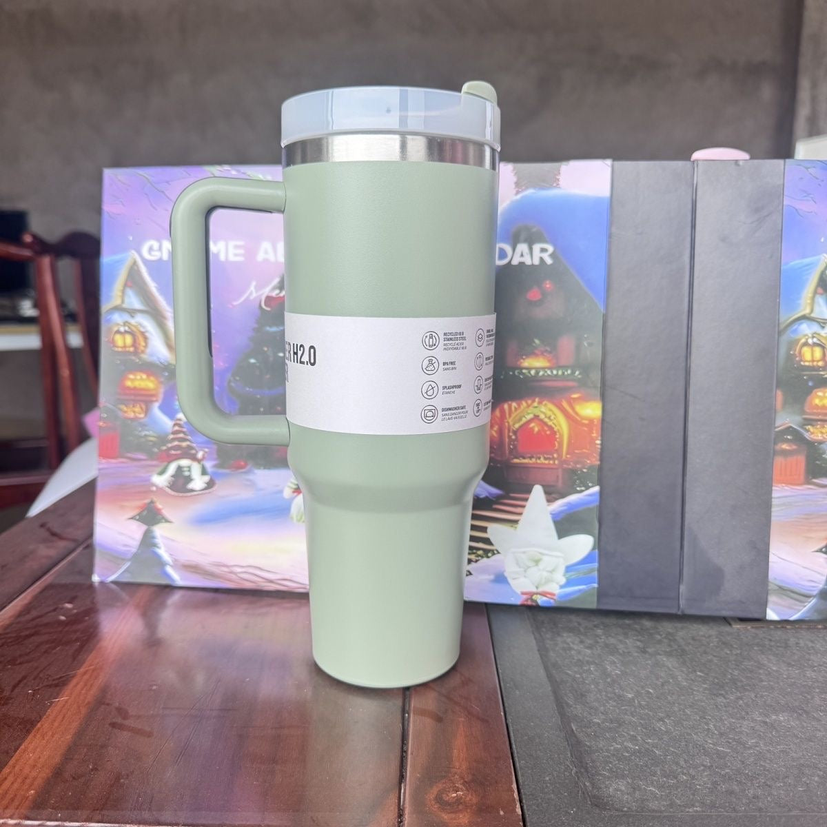 Rotating Insulated Travel Mug 40oz, Cross-Border Car Cup, 304 Stainless Steel, American Version, Large Capacity Ice Cup with Straw