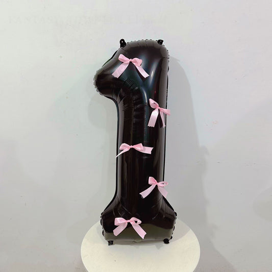 INS Style Black and Pink Bowknot Number Balloons - 18th & 20th Birthday Foil Balloons for Party Decorations