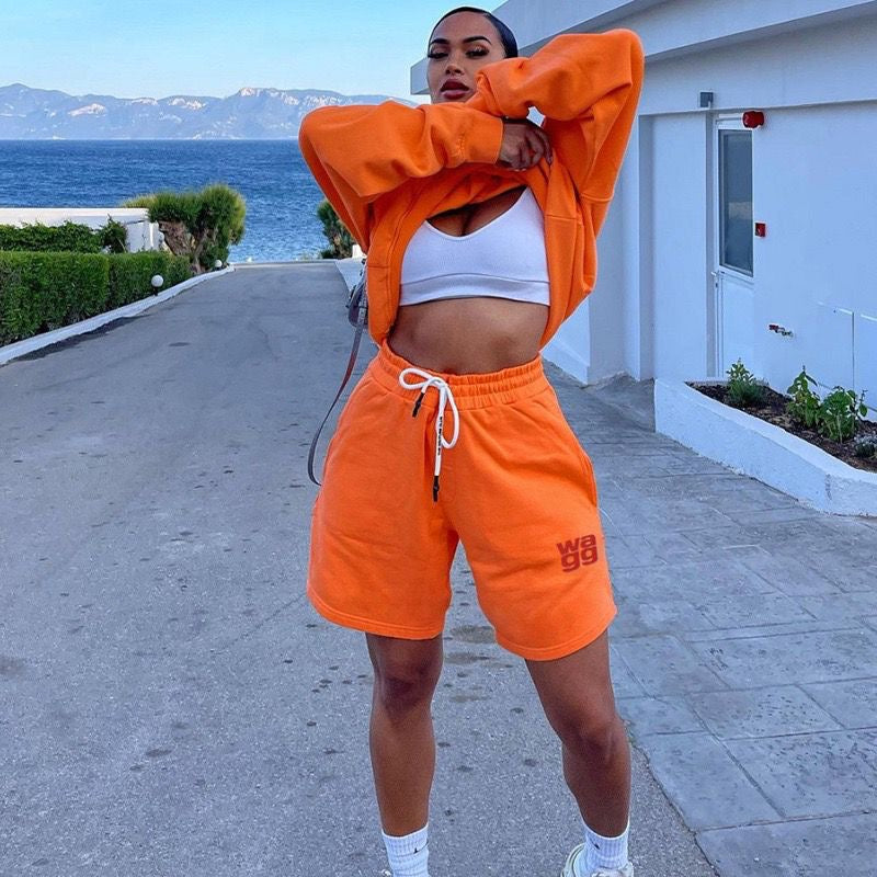 2024 Women’s Hoodie & Shorts Set – Alison Logo Embroidered Pullover Hoodie with Matching Shorts, Casual Fall Two-Piece Outfit