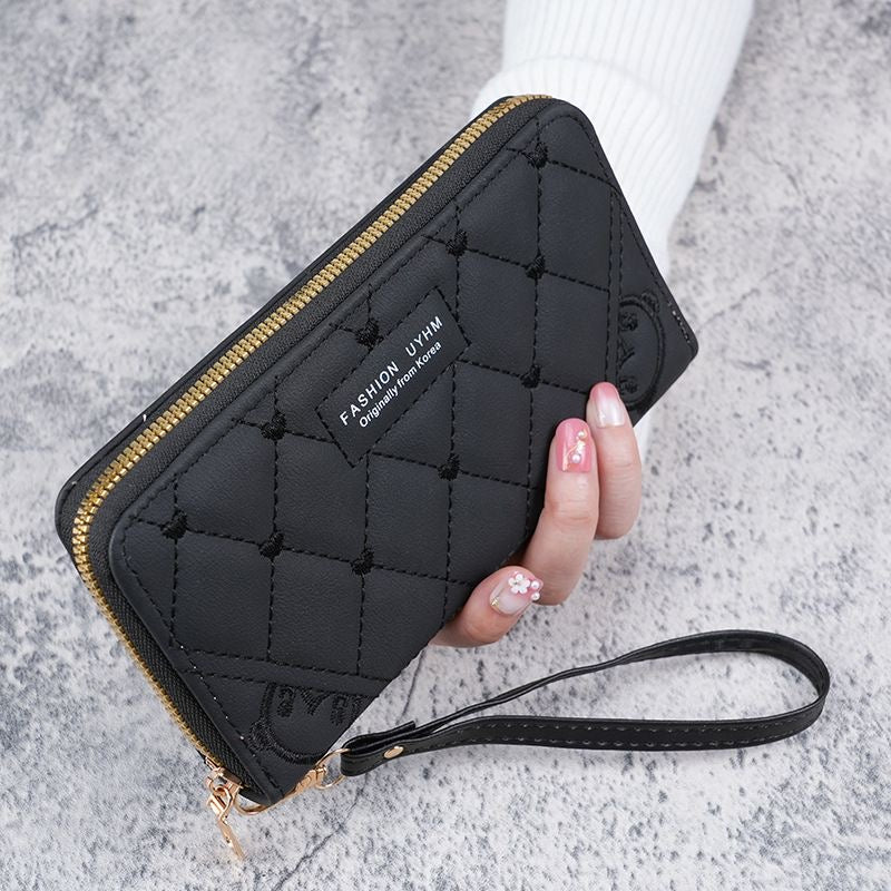 New Women’s Long Wallet – Single Zipper, Solid Color, Embroidered Clutch, Large Capacity Coin Purse, Multi-Functional Phone Bag