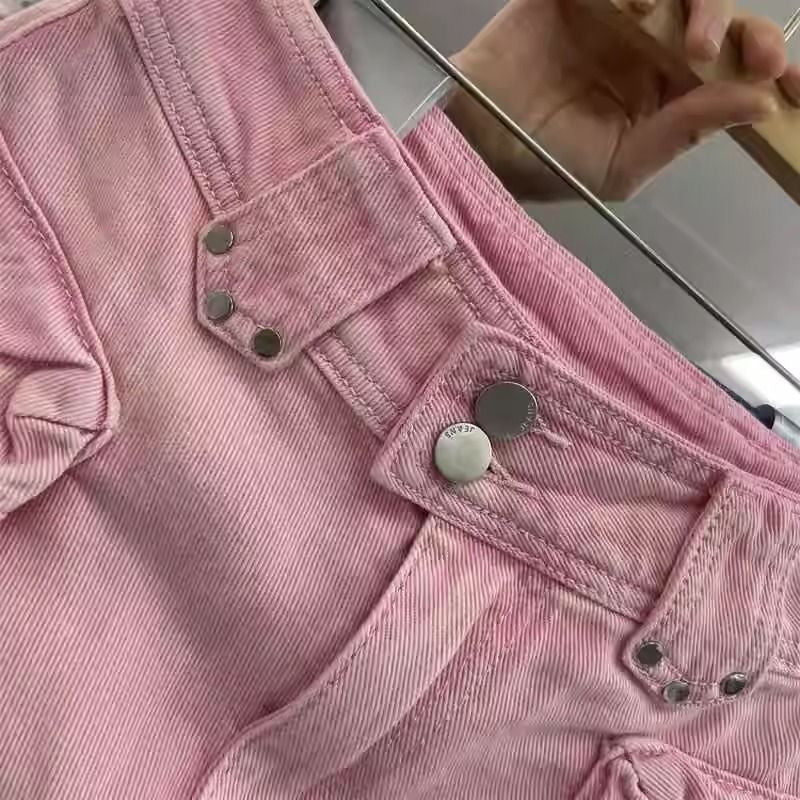 Pink High-Waist Cargo Denim Mini Skirt – 2024 Summer Hot Trend