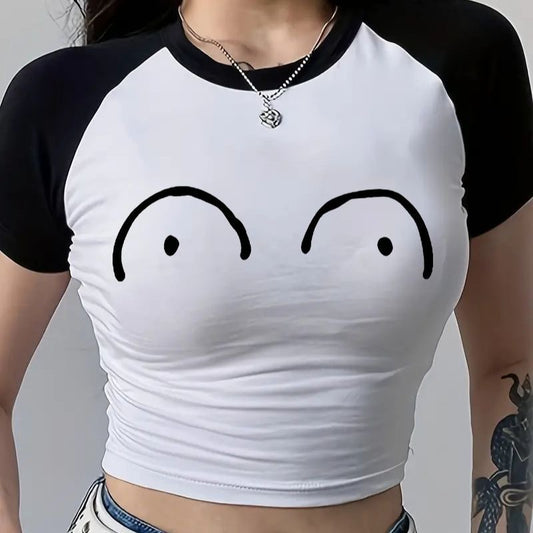 Trendy American Style Contrast Color Crop Top – Summer Hot Girl Slim Fit T-Shirt