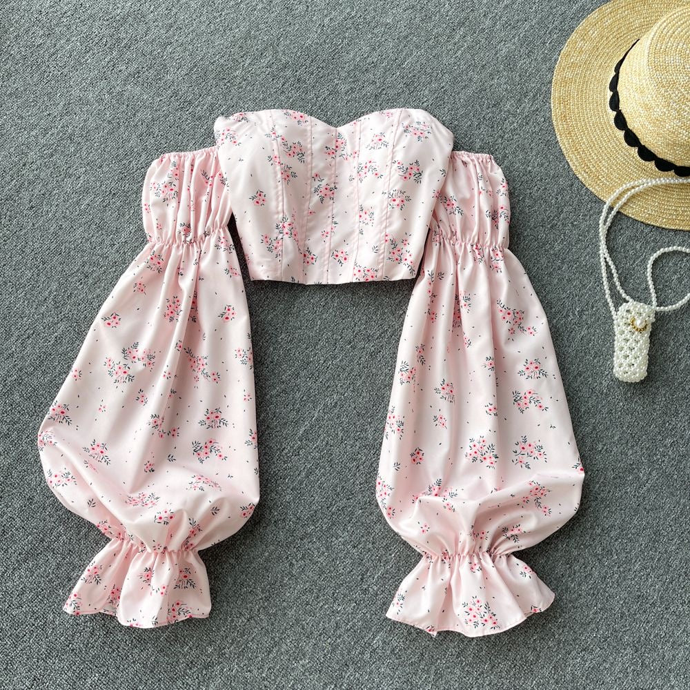 Floral Off-Shoulder Corset Blouse – Sweet Chic Long-Sleeve Crop Top