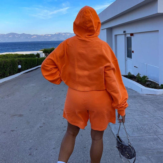 2024 Women’s Hoodie & Shorts Set – Alison Logo Embroidered Pullover Hoodie with Matching Shorts, Casual Fall Two-Piece Outfit