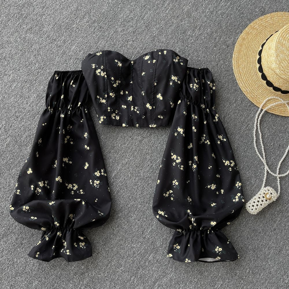 Floral Off-Shoulder Corset Blouse – Sweet Chic Long-Sleeve Crop Top