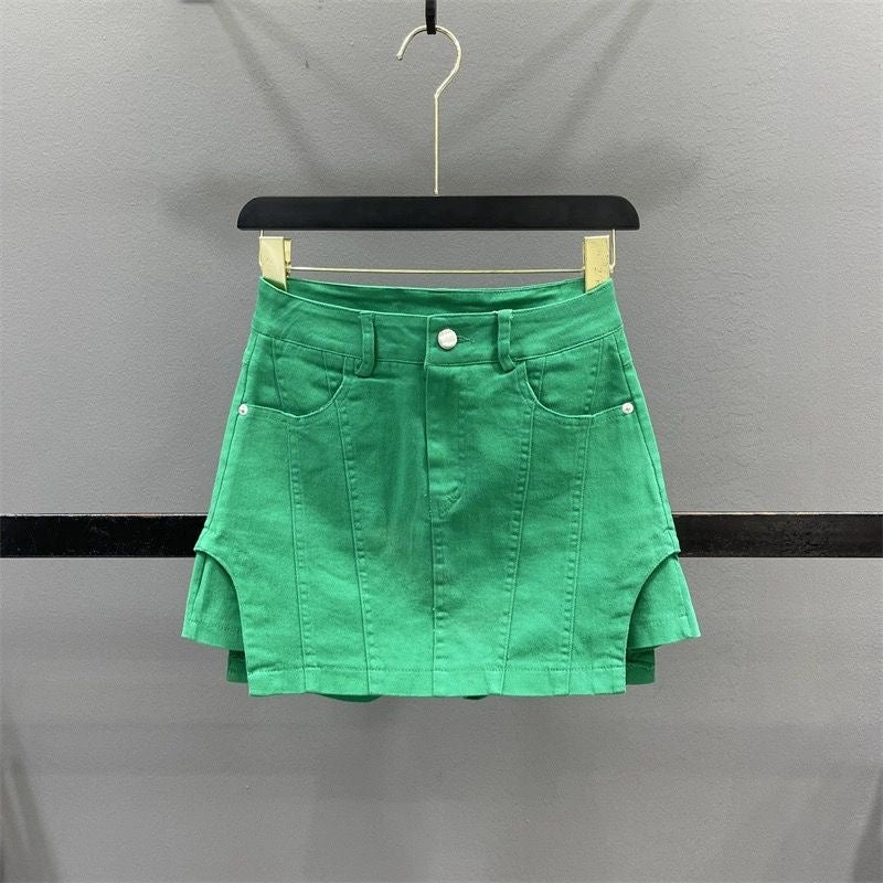 Rose Pink High-Waisted Faux Two-Piece Denim Skirt Shorts for Women – 2022 New Summer Fashion A-Line Trendy Hot Pants