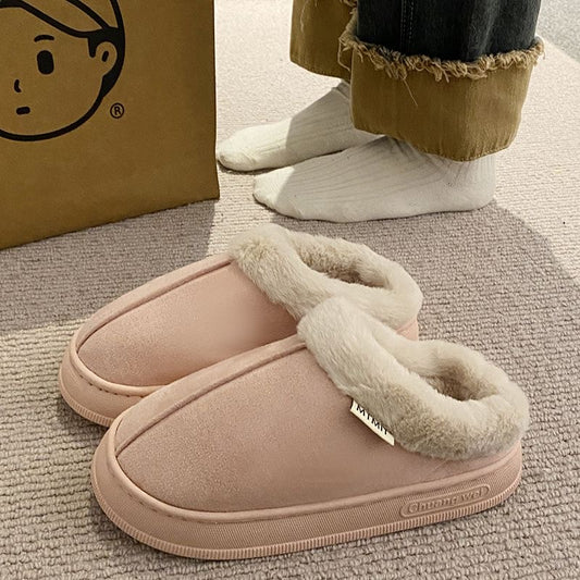 2024 Winter Couples Cotton Slippers Indoor Warm Plush Anti-Slip Thick Sole Home Shoes
