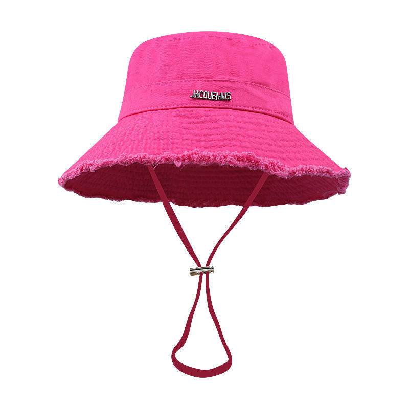 Cross-Border All-Season Outdoor Wide-Brim Hat, Hyuna-Inspired Fisherman Hat, Sun Protection Hat with Fringe Edge & Drawstring